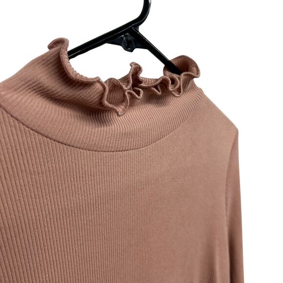 Coquette Soft Girl Ribbed Lettuce Hem Mock Neck Top Dusty Rose Size XL - Picture 2 of 6